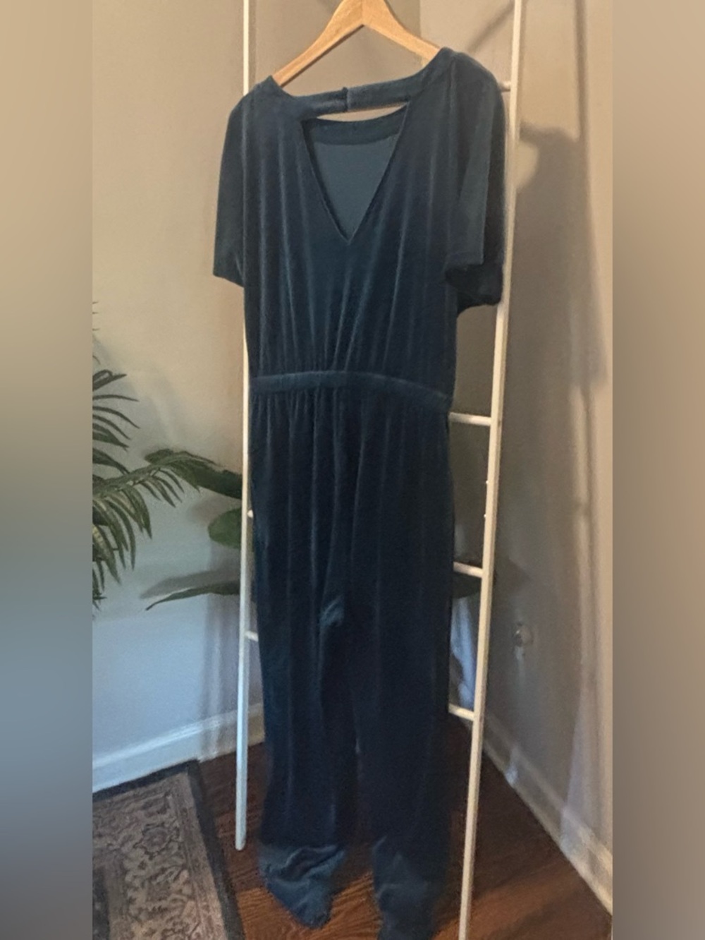 Anthropologie Velvet Jumpsuit in Teal Blue - Picture 4 of 12